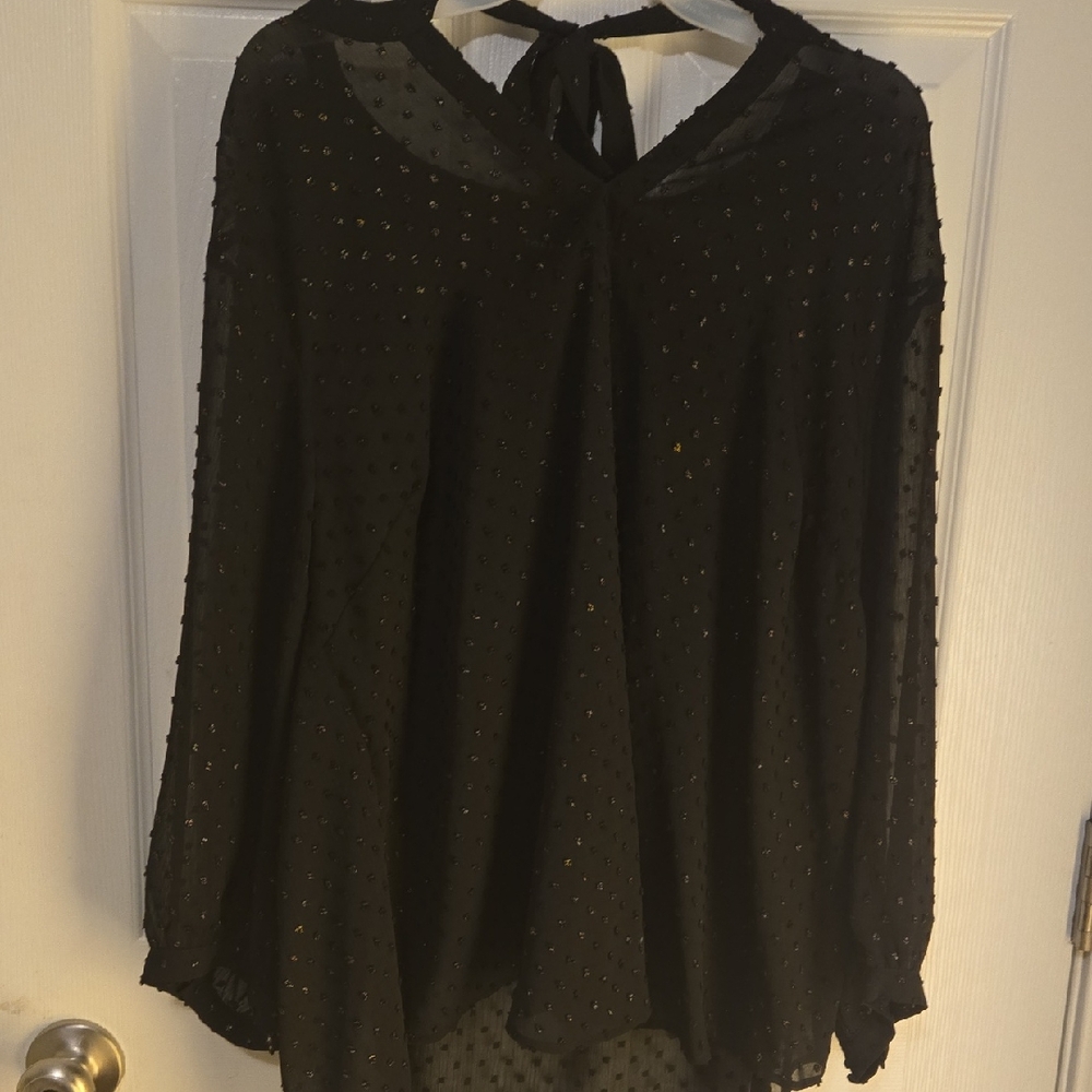 Torrid Black Sheer Blouse with Gold Accents